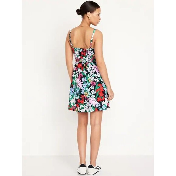 Old Navy Linen Fit & Flare Cami Mini Dress Women XS Tall Floral Smocked Back NEW - Picture 2 of 7